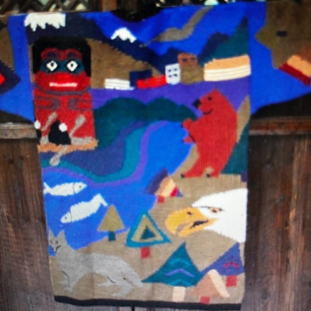 Y2K Northern Lights Hand knit in  Bolivia Alaska Themed Sweater EUC - M